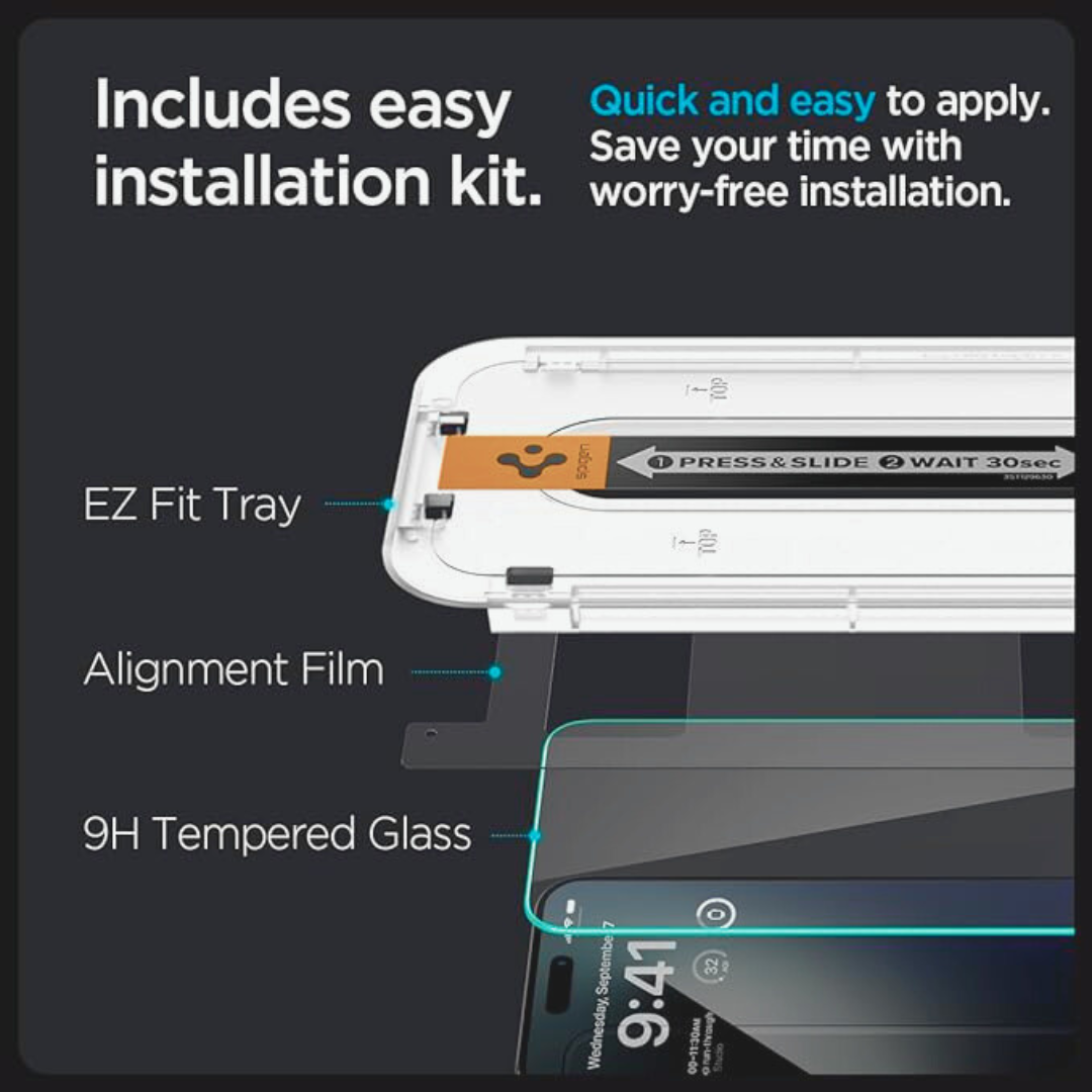 Self Install SP Ez Fit Tempered Glass Screen Protector Guard For Iphone 15/16 Series